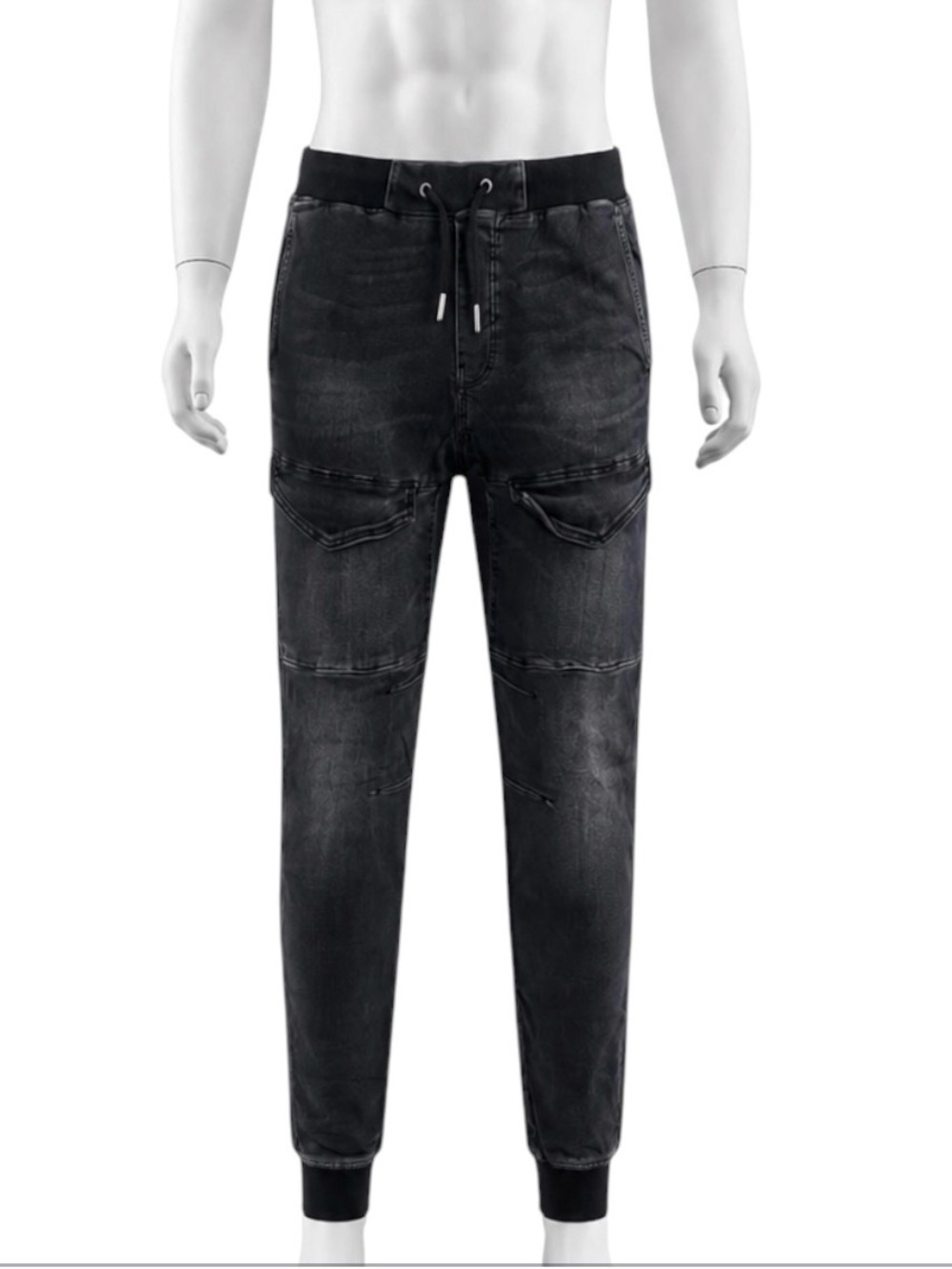 Divided Streetwear Washed Black Denim cargo Joggers with Drawstring size medium